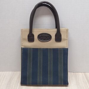 Longaberger Homestead Collectors Club Green Blue Striped 9" Tote Lunch Bag